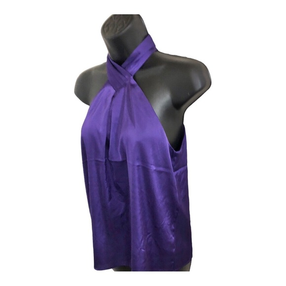 Nine West purple satin effect pleated neck twist front halter blouse size XS new - Picture 3 of 12